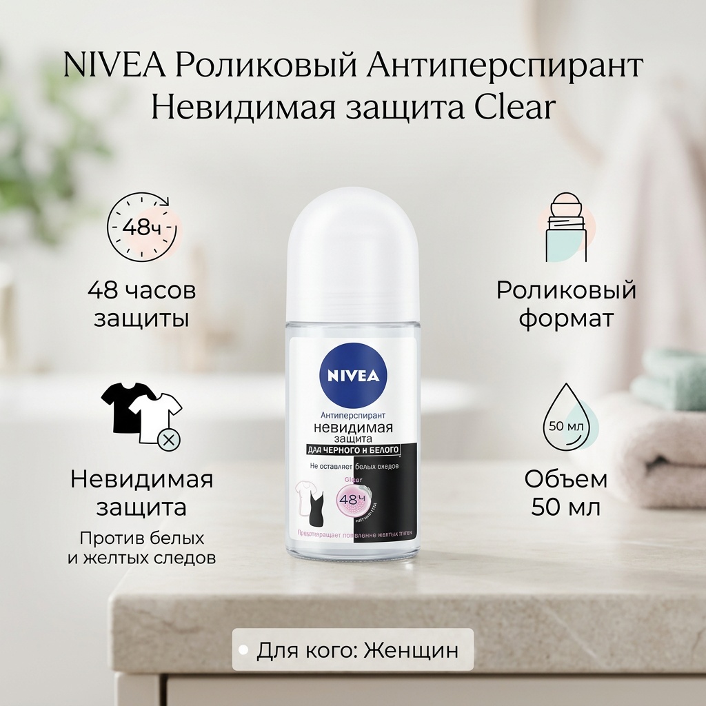 NIVEA Невидимая защита для черного и белого Clear антиперспирант для женщин 50 мл