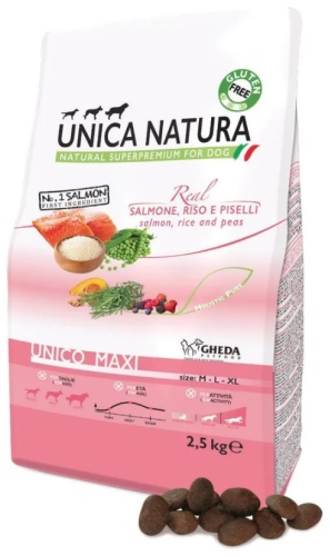Unica Natura для собак крупных пород семга рис горох 2.5 кг