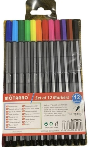 Маркер Motarro MC024, 12 шт, 0.4 мм, Мультиколор 12цветов