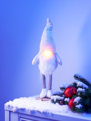 Luazon Lighting Фигура «Гном в белом» 55 см, текстиль, 1 LED, от батареек AG133, свечение теплое белое 55 см
