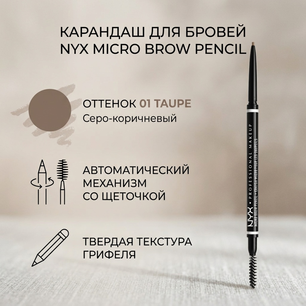 NYX Professional Makeup карандаш Micro Brow Pencil 01 Taupe