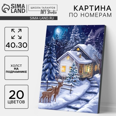 Школа талантов Картина по номерам на новый год на холсте с подрамником «Зимняя ночь», 40 х 30 см холст на подрамнике 40x30 см
