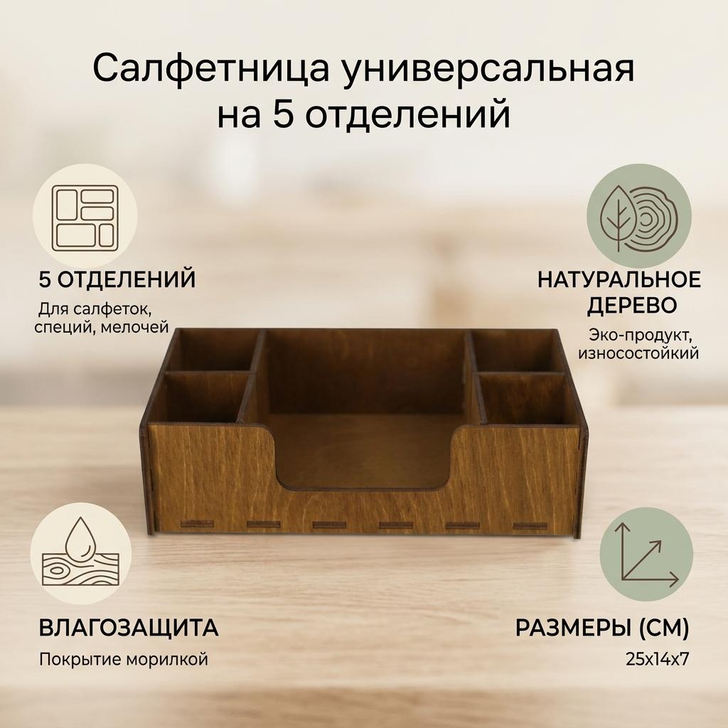 Салфетница на 5 отделений 65784883, дерево