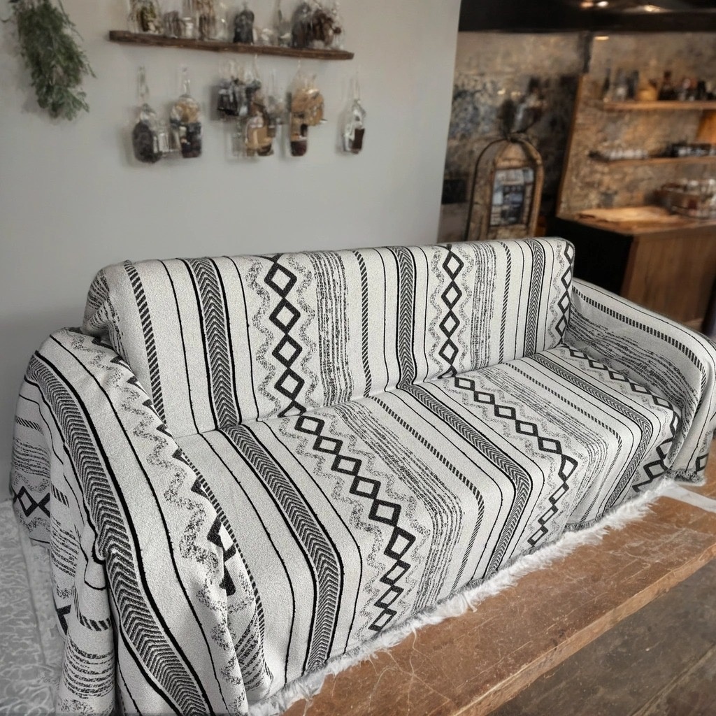 Накидка для дивана, для кушетки 30252456_Rombik beyaz-3 серый 180x400