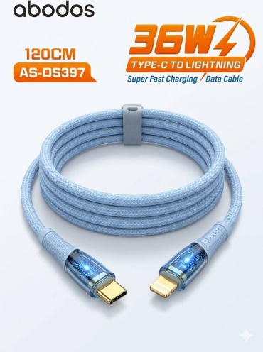 Кабель ABODOS USB TypeC (F), Lightning (M), 1.2 м, голубой