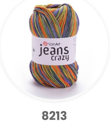 Моток YarnArt Jeans crazy хлопок акрил 8213 зеленый фиолетов. оранж. 160 м 50 г