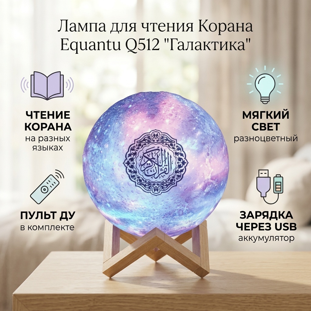 Equantu декоративный светильник настольный Лампа для чтения Корана — модель Q512 "Галактика", разноцветный