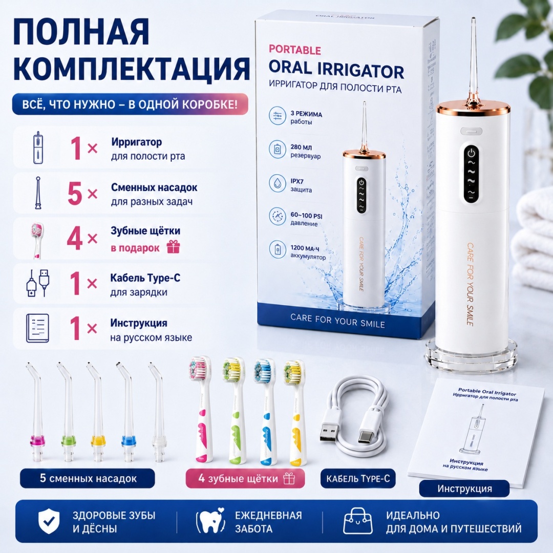 Ирригатор Smile 002 импульсный, портативный