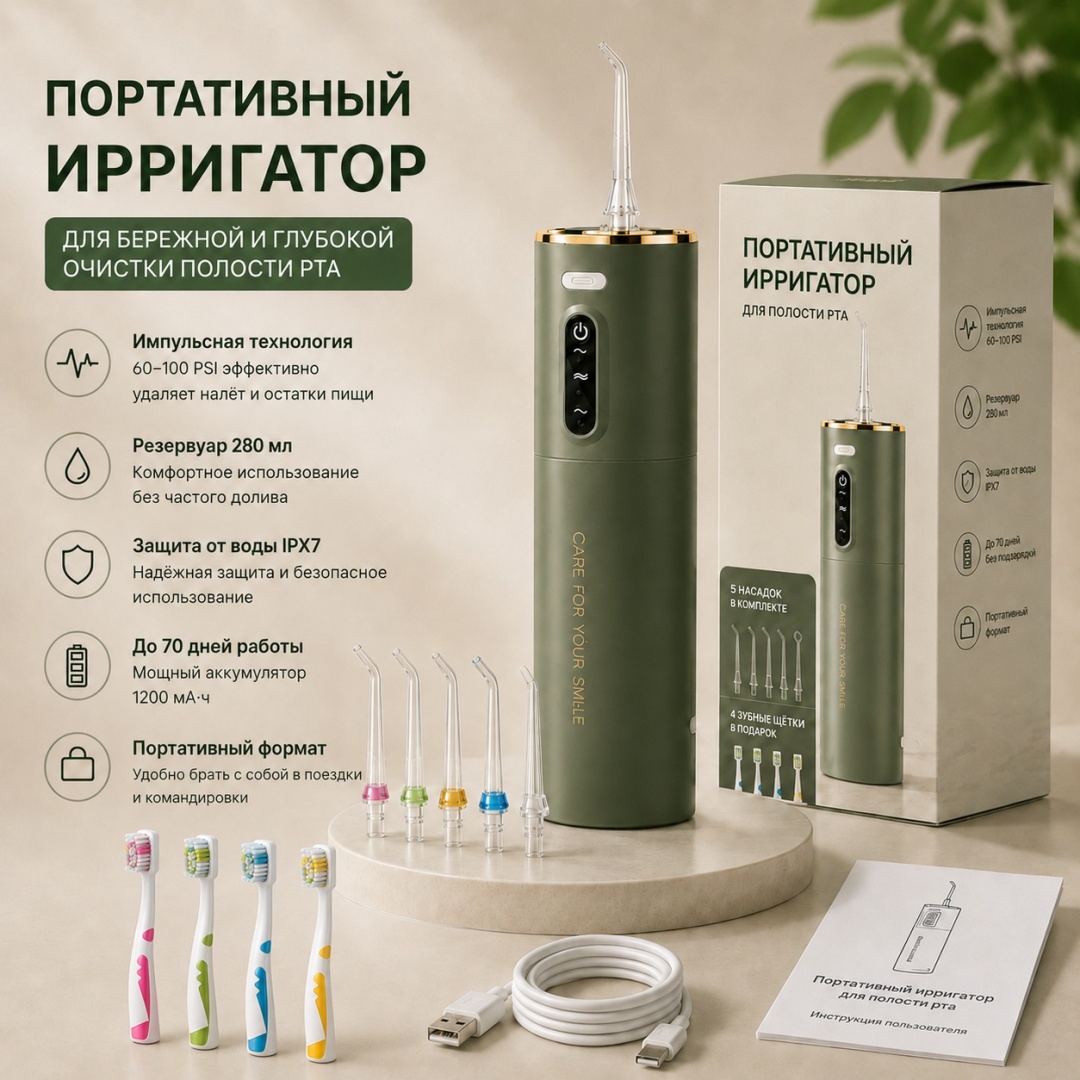 Ирригатор CARE FOR YOUR SMILE импульсный, портативный