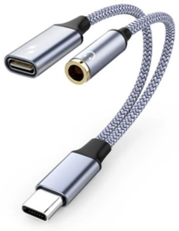 Кабель USB TypeC (F), USB TypeC (M), 3.5 мм jack (F), 0.1 м, серый