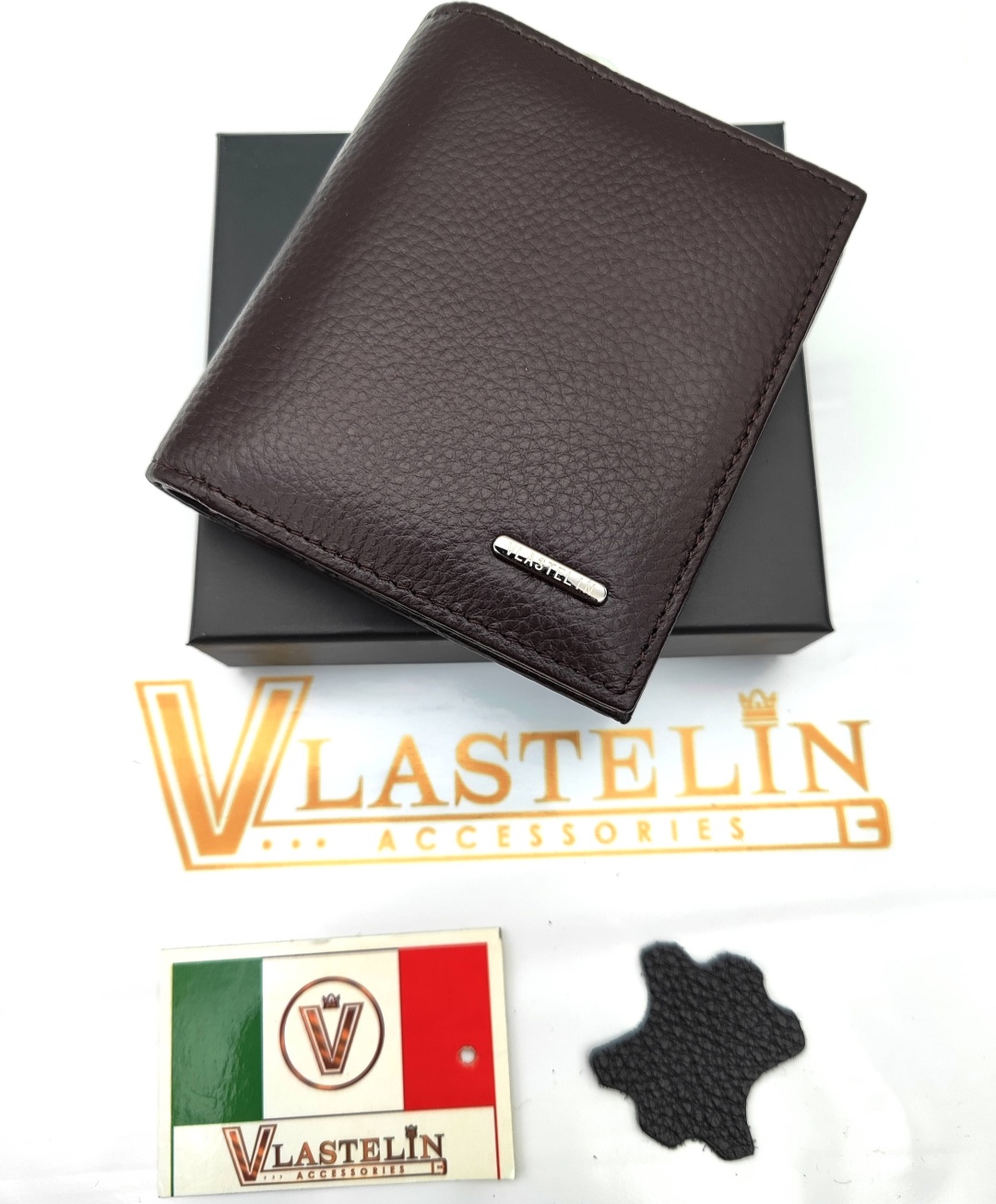 Кошелек Vlastelin металл, натуральная кожа коричневый