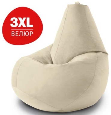 Кресло-мешок ARDEA 3XL , чехол велюр, кремовый