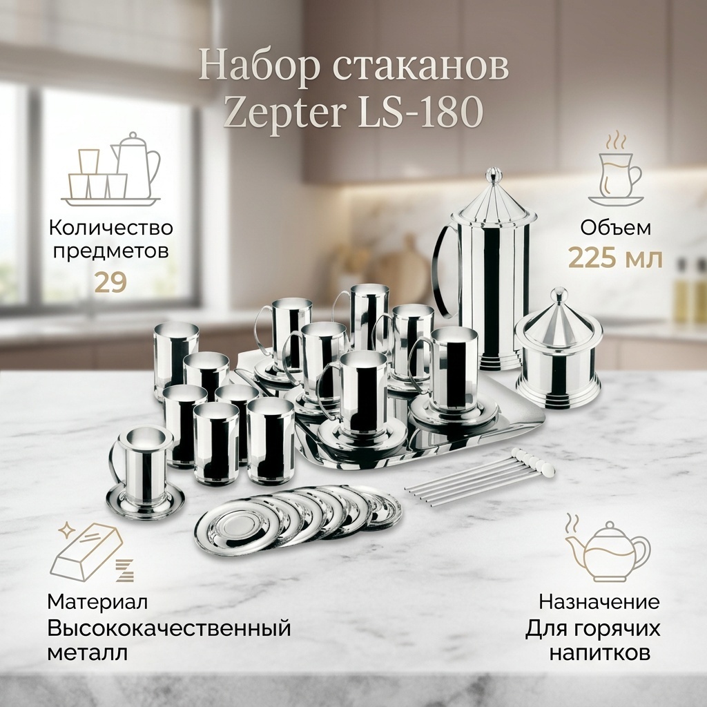 Набор стаканов Zepter 225 мл, металл, 29 шт
