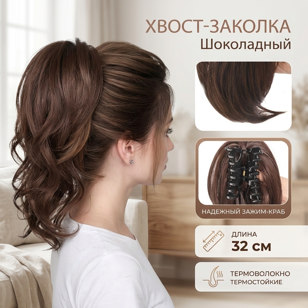 Хвост на заколке шоколадный женский