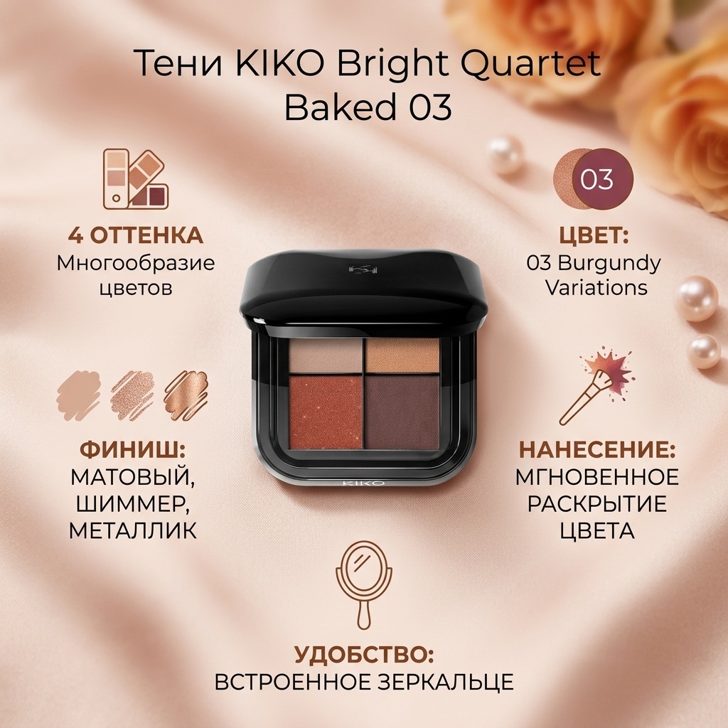 KIKO тени прессованные Bright Quartet Baked 03 Burgundy Variations