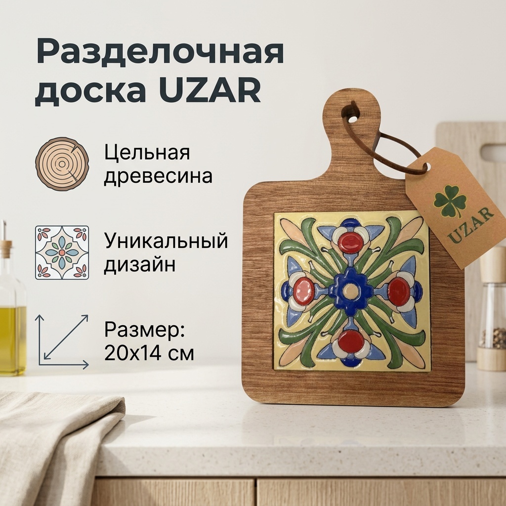 Разделочная доска UZAR 3228234996 1 шт, дерево, керамика