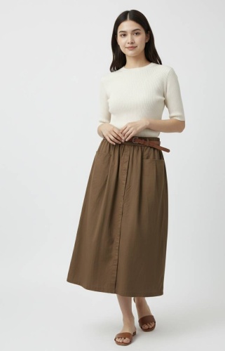 Широкая юбка WOMAN FASHION коричневый, хаки