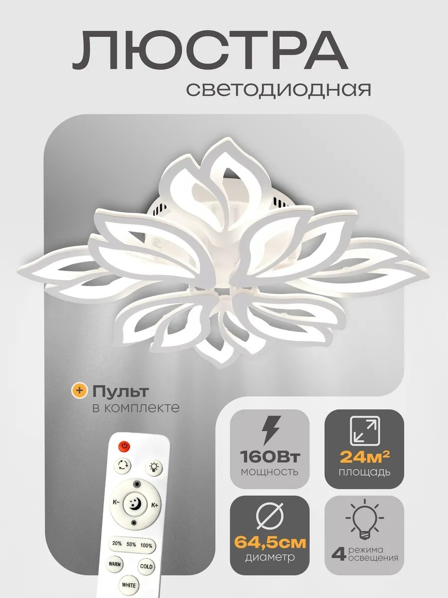 Люстра потолочная LED, кол-во ламп: 8 шт