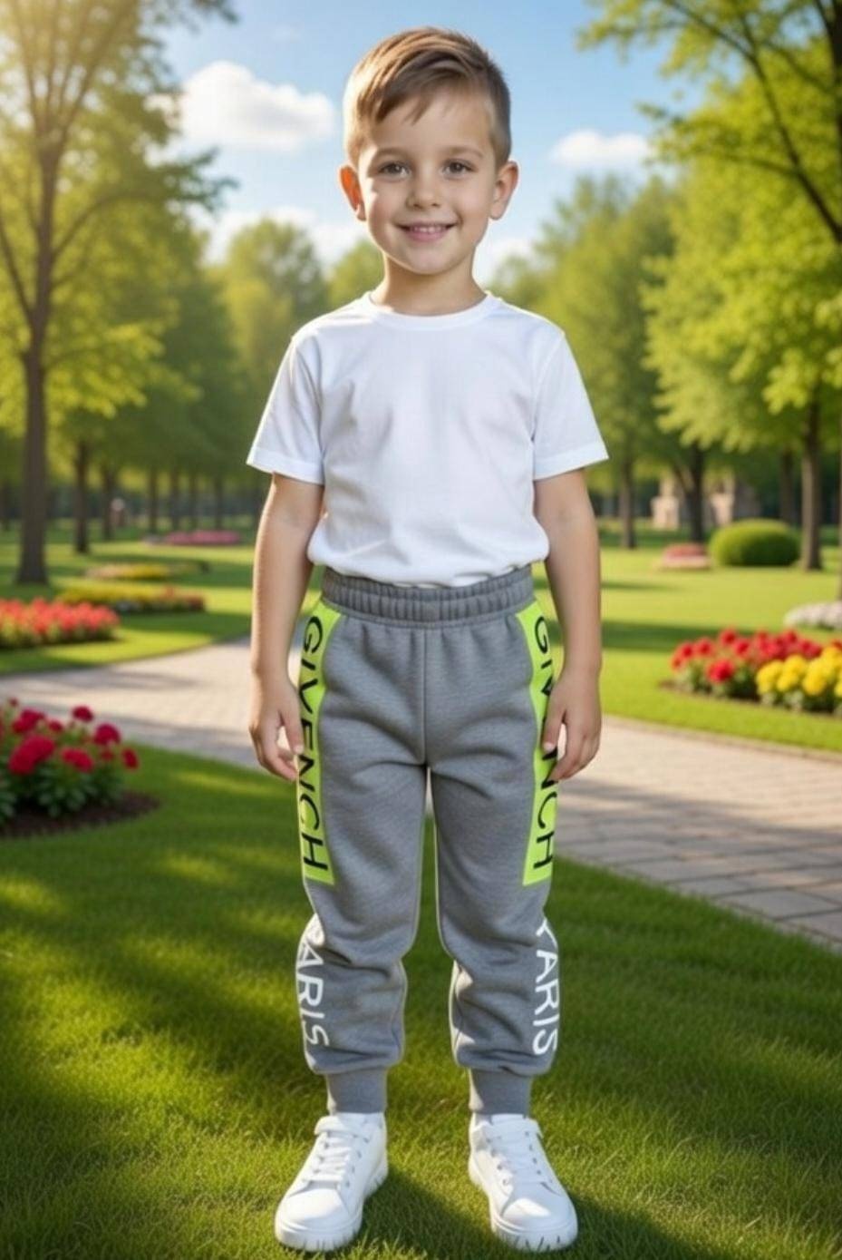 Спортивные брюки серый, салатовый