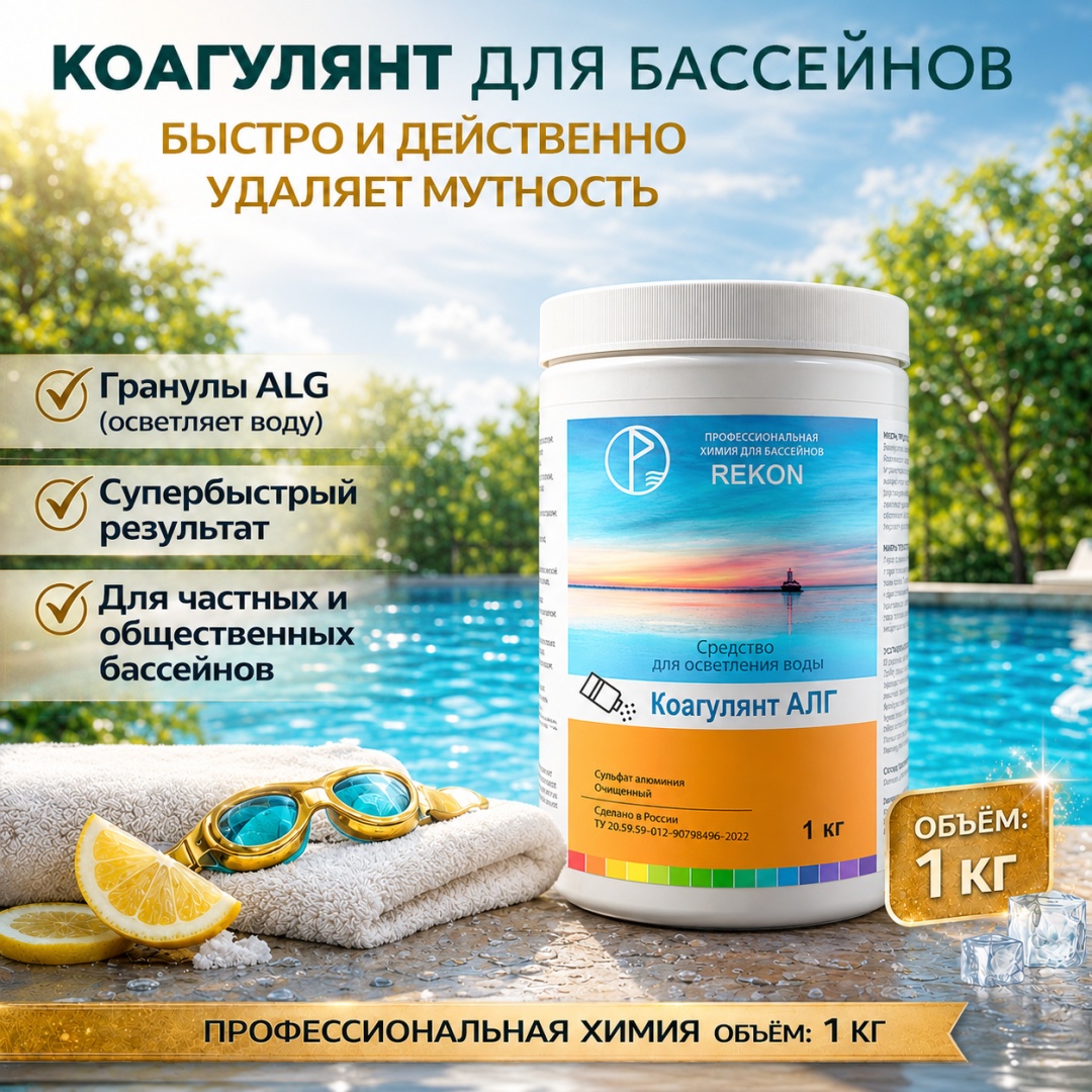 Химия для бассейна, для водоема Rekon Rekon Коагулянт (гранулы) 1кг гранулы 1 кг,
