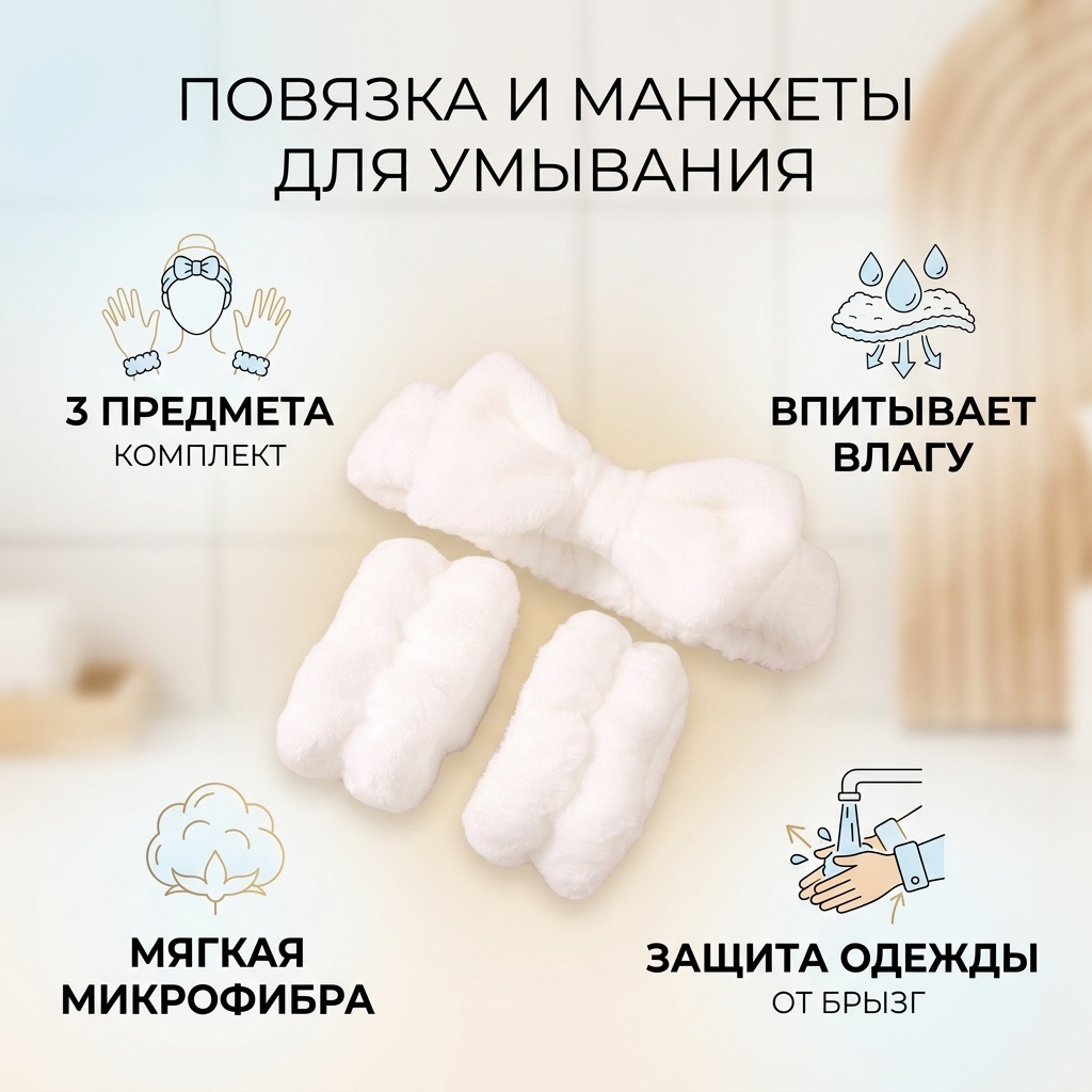 Повязка для рук, для умывания белый 3 шт