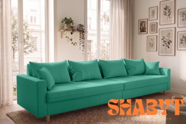 Диван Shabyt Мэка, 400х80 см, обивка велюр, бирюзовый