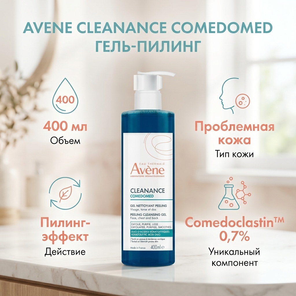 Avene Cleanance Comedomed Очищающий обновляющий пилинг гель 400 мл