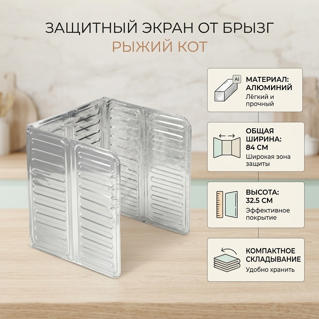 Защитный экран от брызг РЫЖИЙ КОТ алюминий, 1 шт