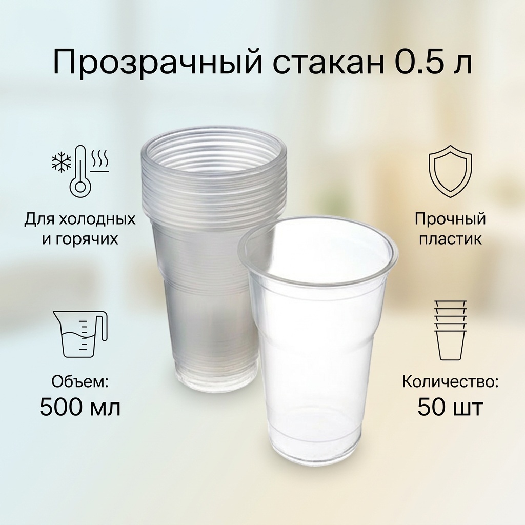 Стакан 0,5 прозрачный 50 шт