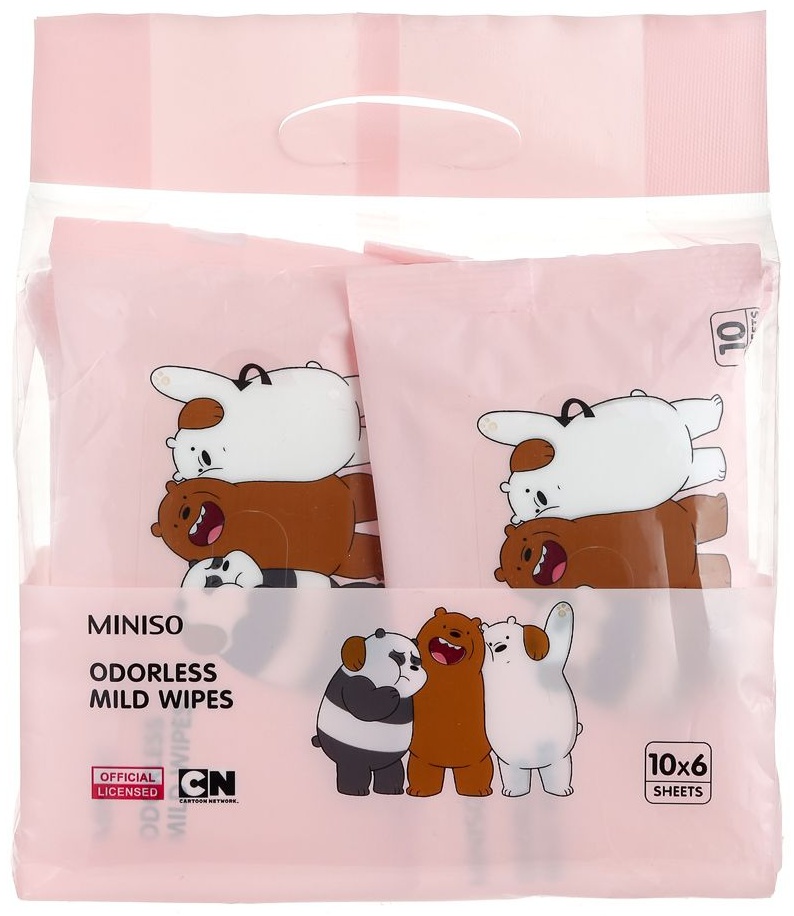 Влажные салфетки без запаха We Bare Bears Odorless Mild Wipes MINISO 10 шт