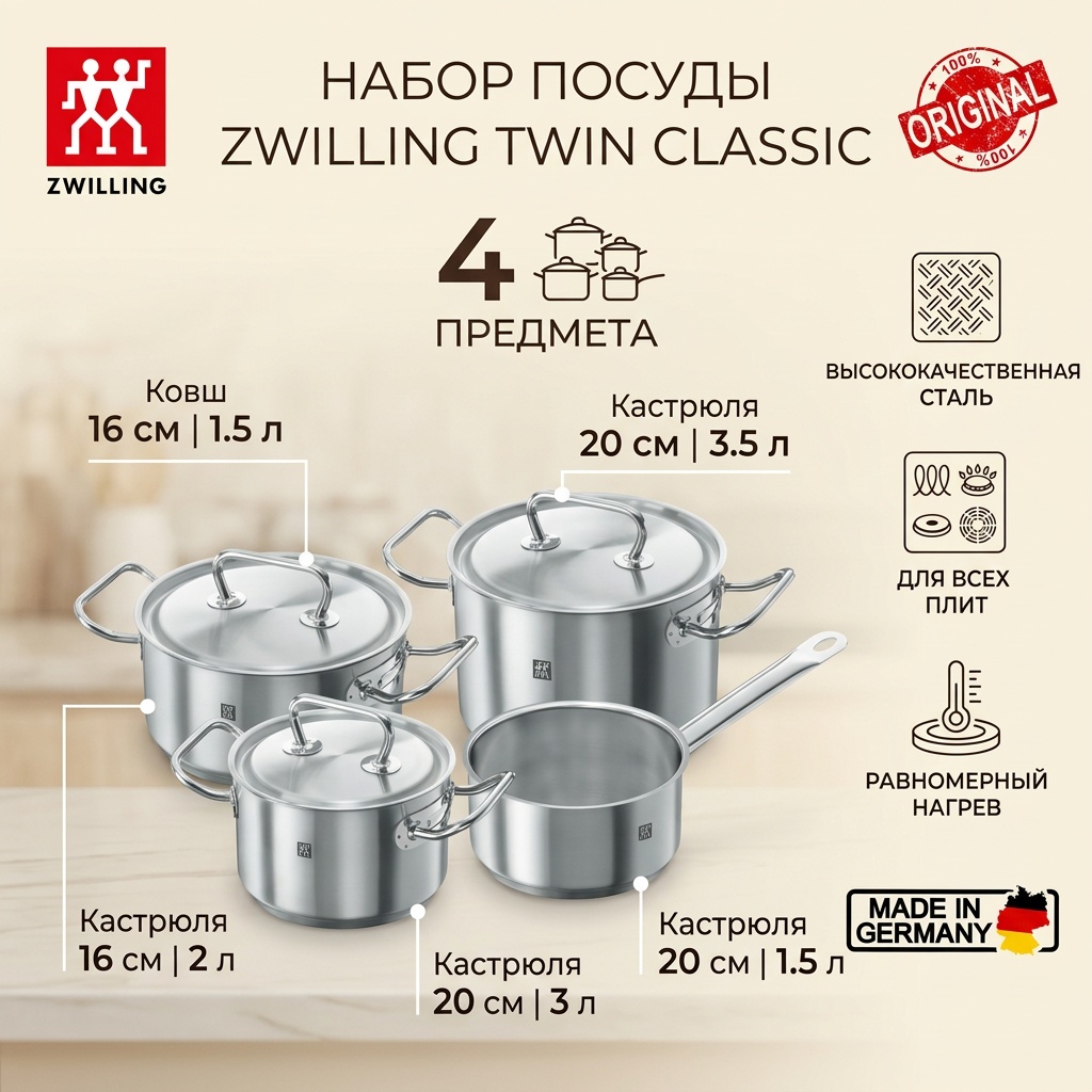 ZWILLING набор посуды Twin Classic 4 в 1