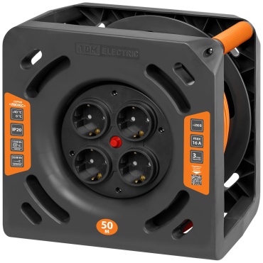 Удлинитель на катушке TDM ELECTRIC ЛЮКС УКз16-004 (4 места/50м ПВС 3х1,5), 50 м