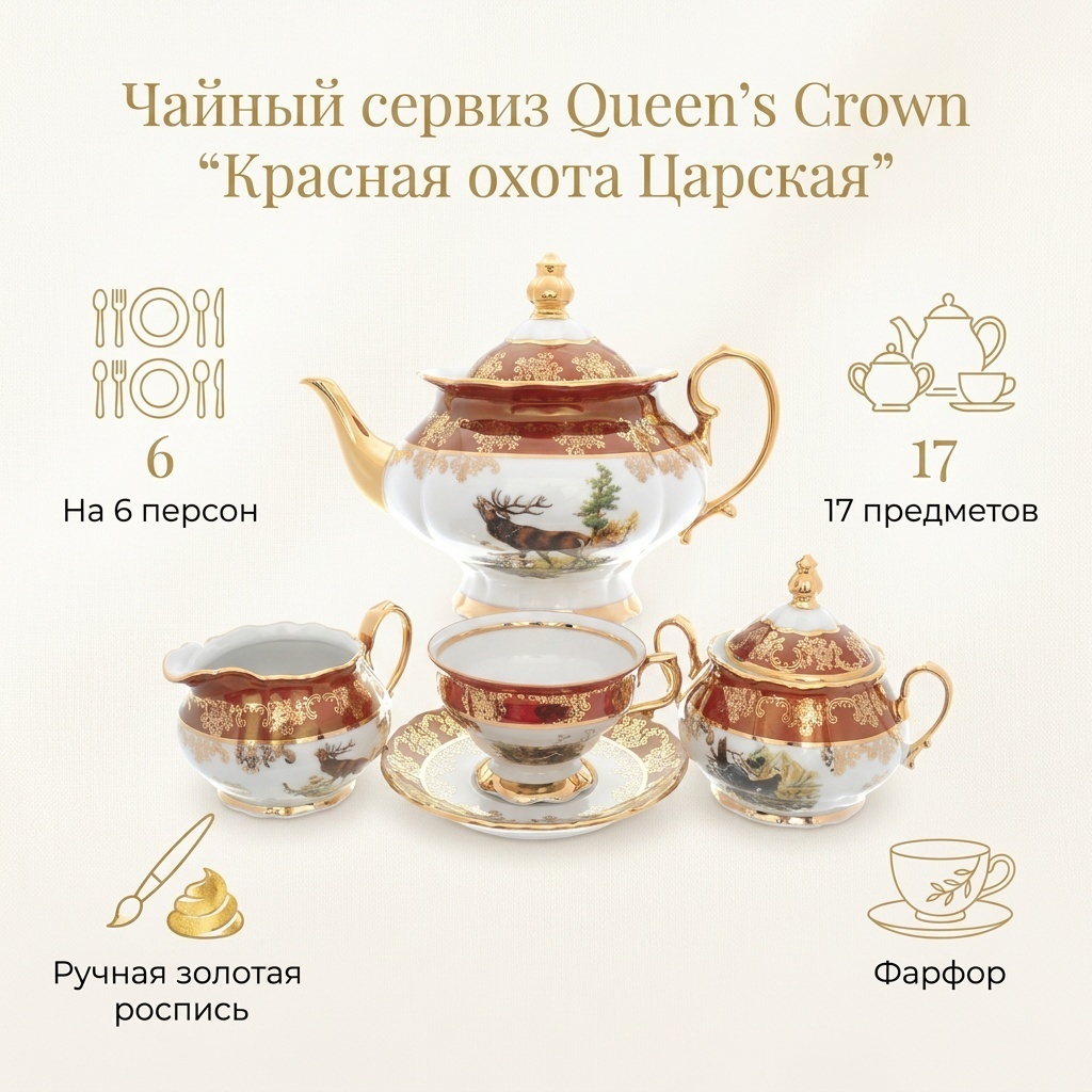 Сервиз на 6 персон Queens Crown , предметов: 17, чайный, фарфор