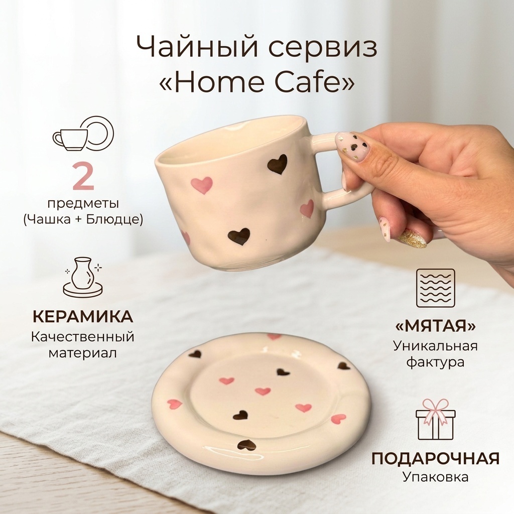 Сервиз на 1 персону сердце, предметов: 2, чайный, керамика