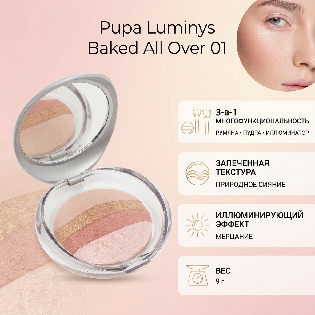 PUPA LUMINYS BAKED ALL OVER румяна, пудра-хайлайтер 01