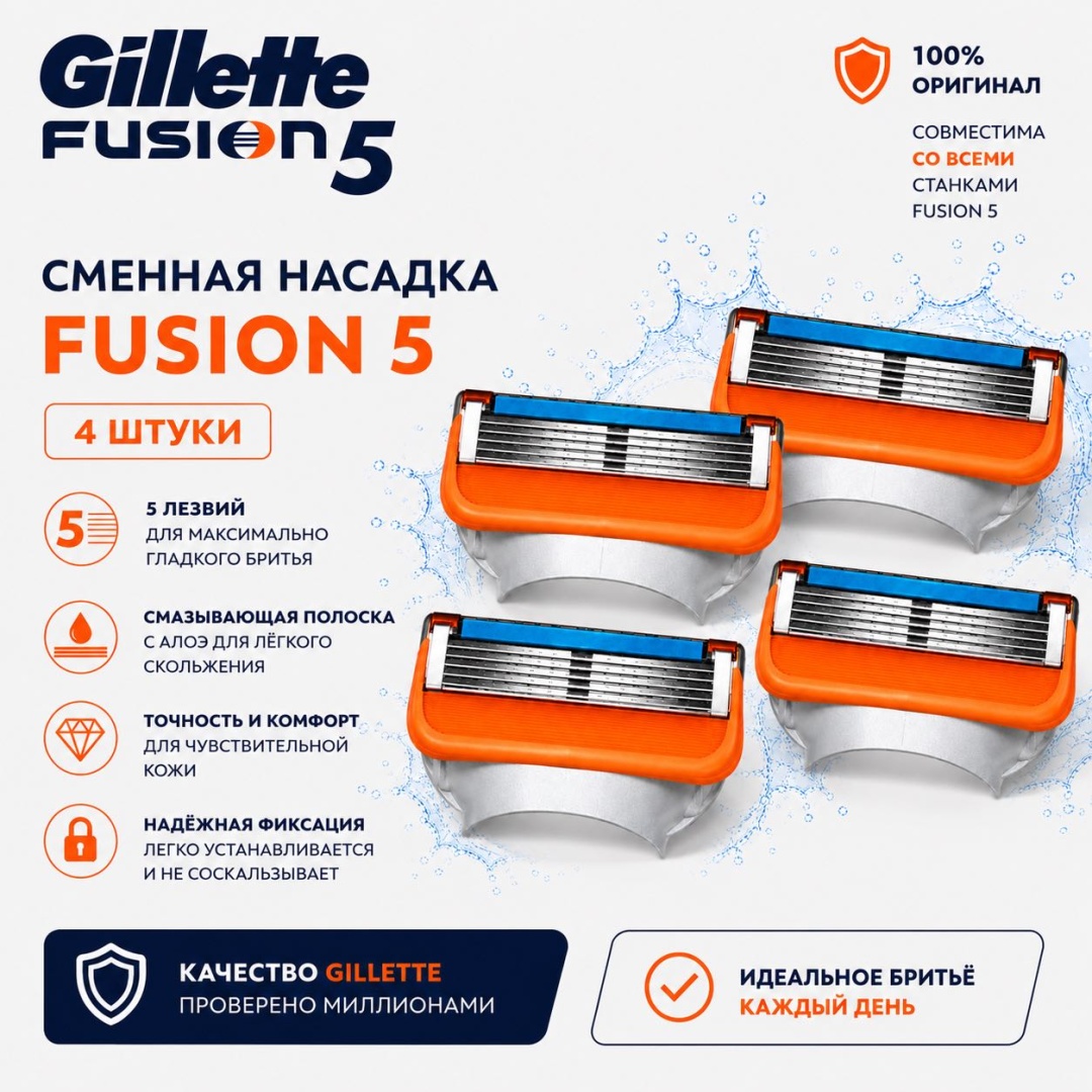 Gillette Fusion 5 сменные кассеты 4 шт