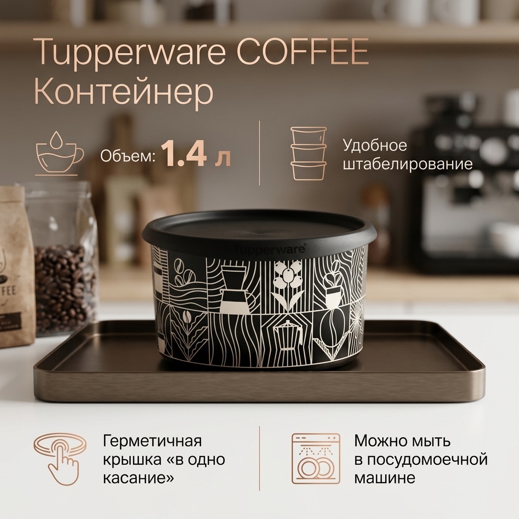 Tupperware контейнер COFFEE 11179139 1 шт, полипропилен