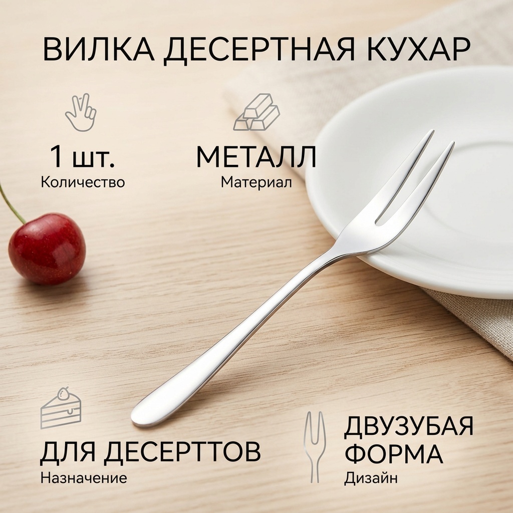 Вилка Кухар 1 шт, серебристый Вилочка десертная