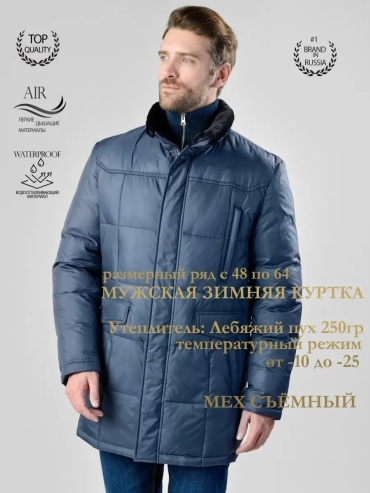 Пуховик синий