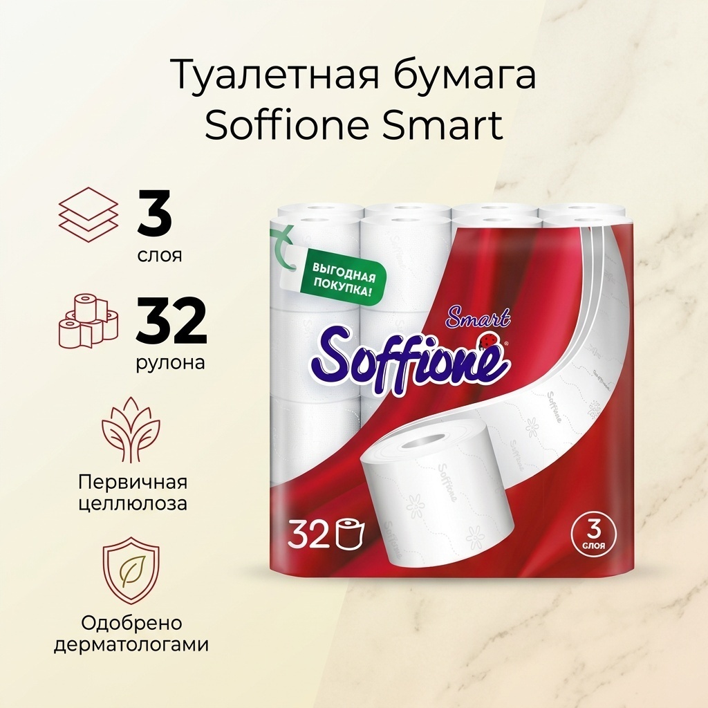 Туалетная бумага 3-слойный 32 шт, первичная целлюлоза