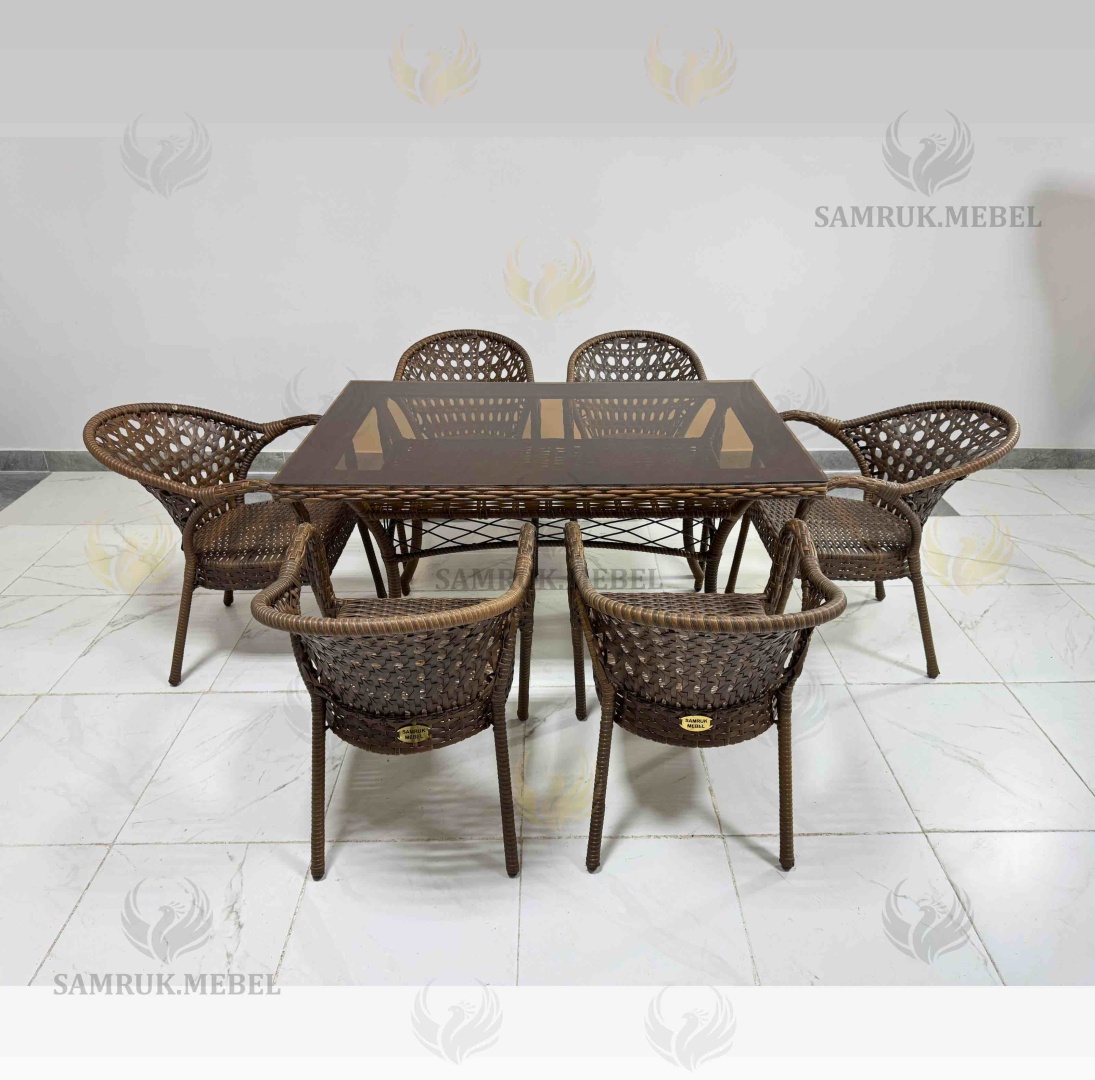 Комплект Samruk Mebel 7 в 1, кол-во персон: 6, металл, искусственный ротанг