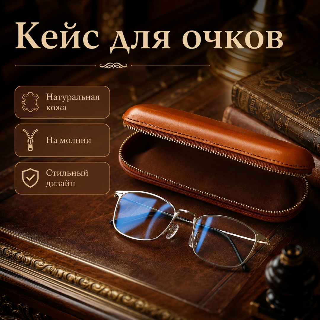 Жесткий футляр Викинг натуральная кожа, 5.5 x 16.5 см светло-коричневый