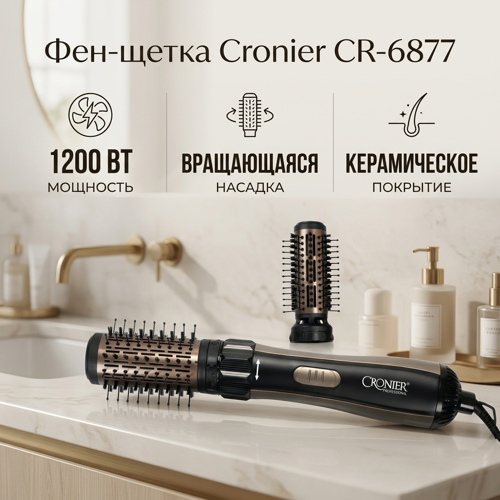 Cronier CR-6877 фен-щетка черный, золотой
