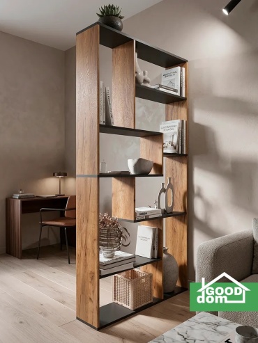 Стеллаж напольный Drevio26, 90.1x21x179.2 см, антрацит, золотой