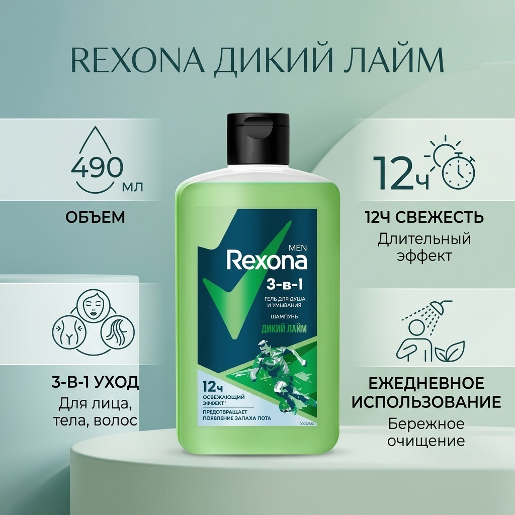 Rexona Дикий Лайм гель-шампунь 490 мл