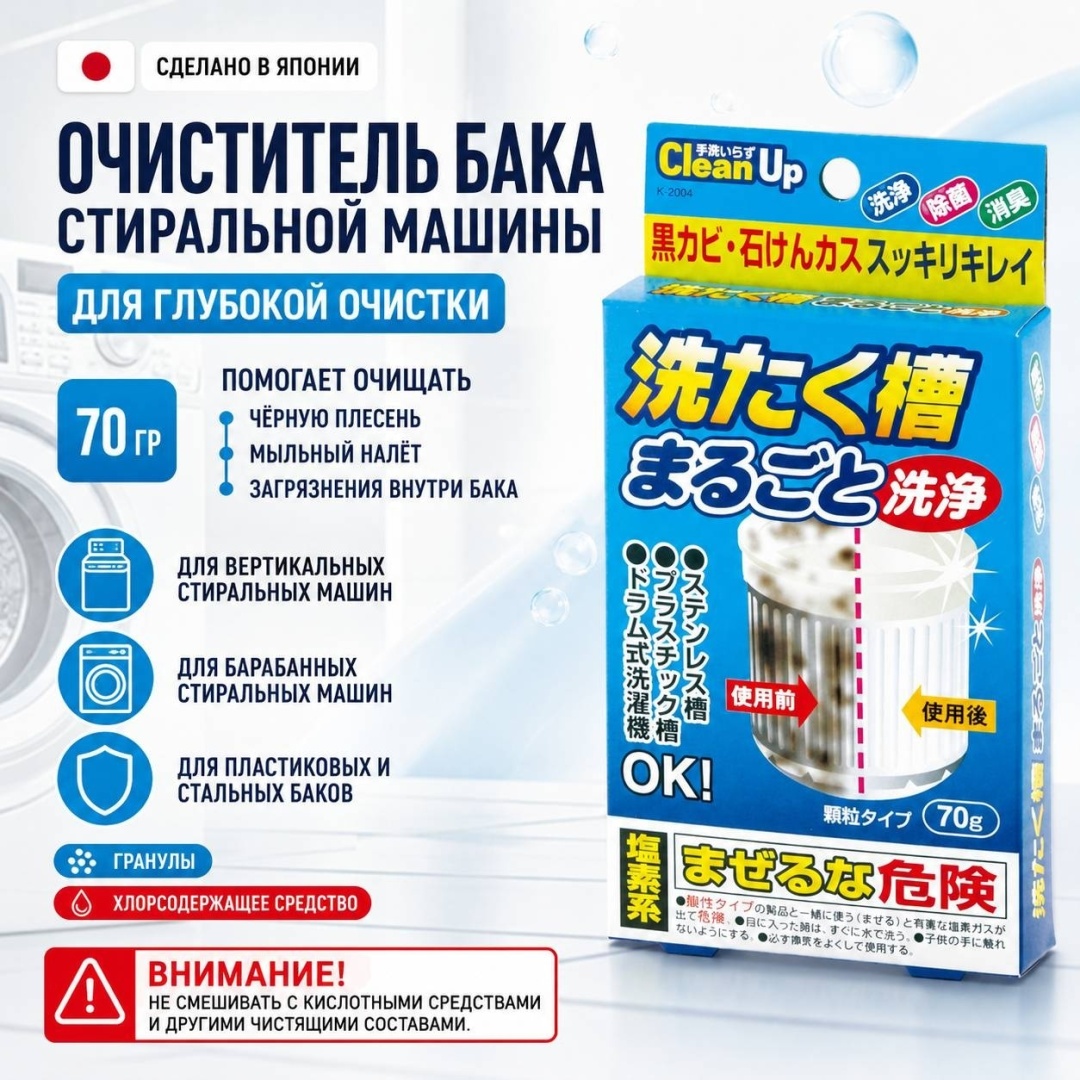 Порошок CLEAN UP Очиститель барабана стиральных машин 0.07 кг