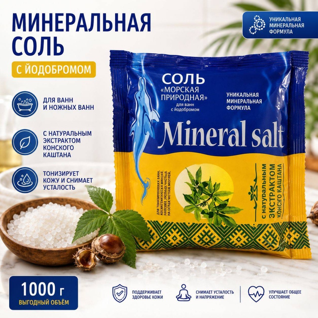 СольЗдрав Экстракт Конского каштана морская соль 1000 г
