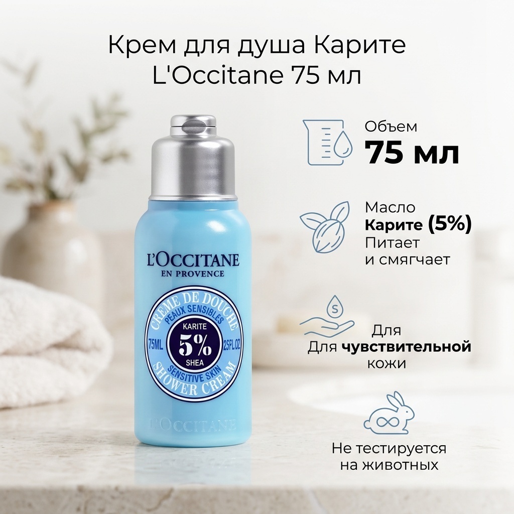 L'Occitane Крем для душа Карите, дорожный формат крем 75 мл