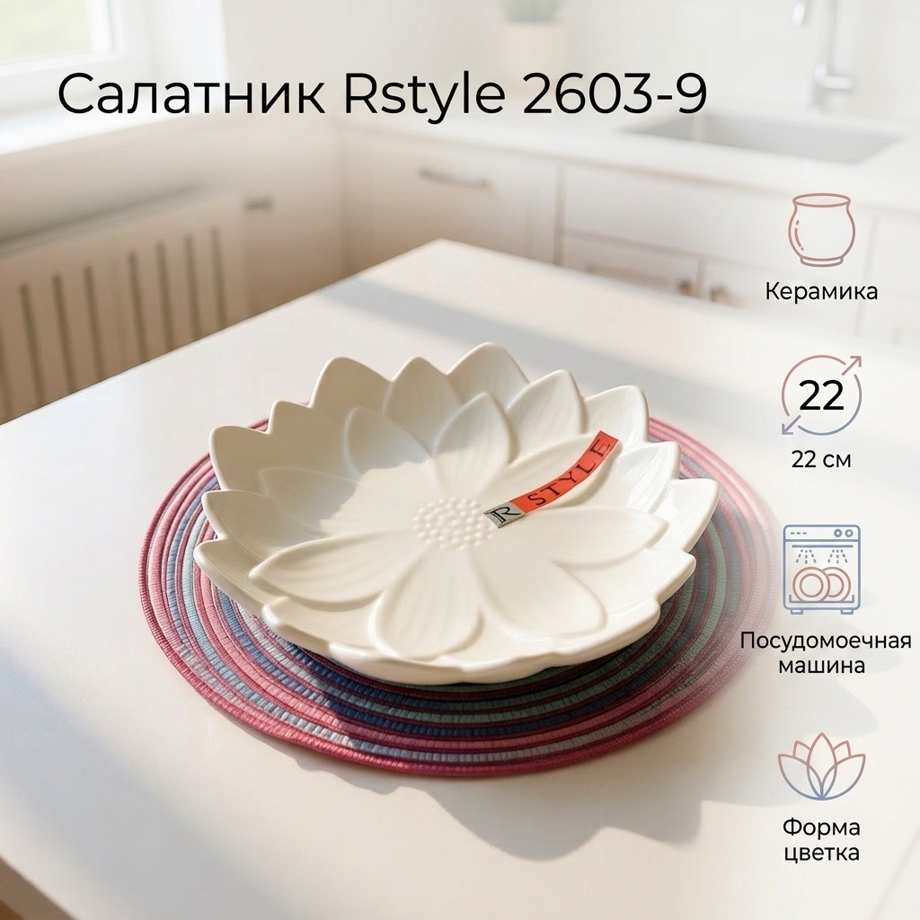 Салатник Rstyle Базовая коллекция 22х22 см, керамика, 1 шт