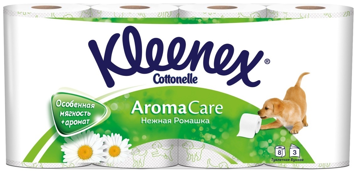 Kleenex туалетная бумага Cottonelle Ромашка 3-слойный 8 шт, первичная целлюлоза